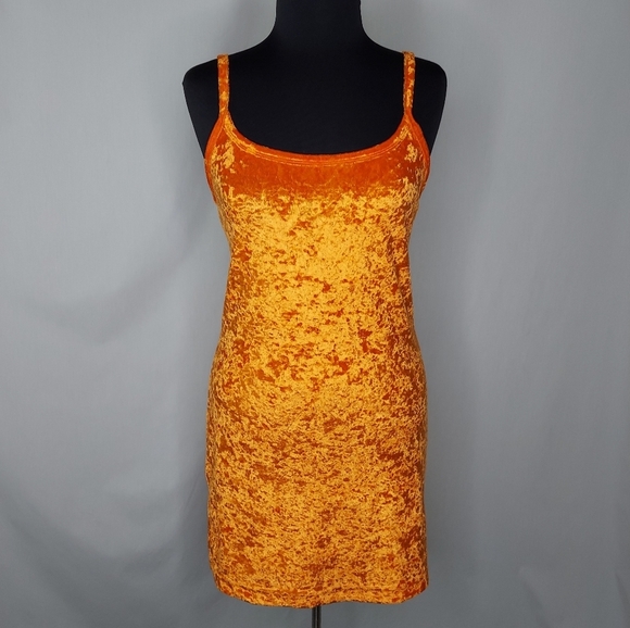90s Victoria's Secret Slip Dress Mini Dress Crushed Orange Velvet Sleeveless